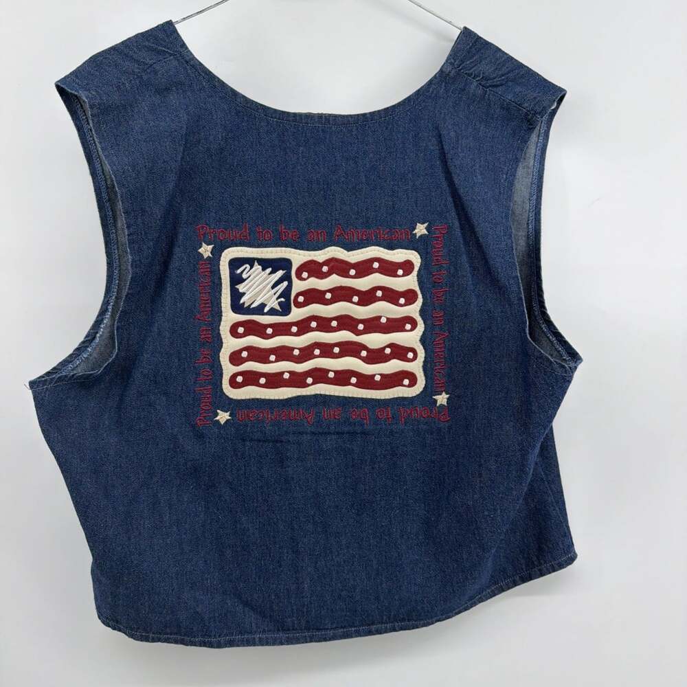 VTG 90s American Flag Proud To Be An American Blue Denim Vest Women’s M